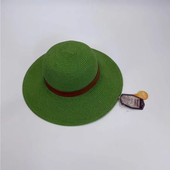 Sun N’ Sand Green Straw Sun Brown Accent Band Stylish Summer Beach & Travel Hat - Picture 12 of 14